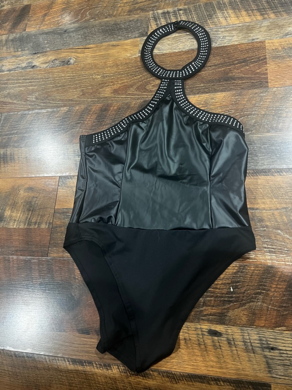 SHEIN Black Studded Halter Bodysuit